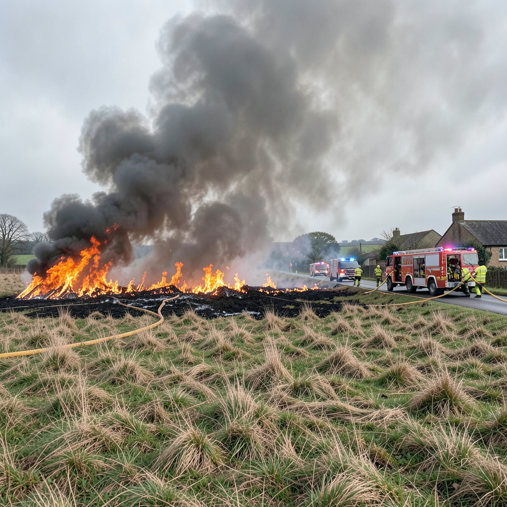 Nine images capture huge fire spreading across Nottinghamshire village